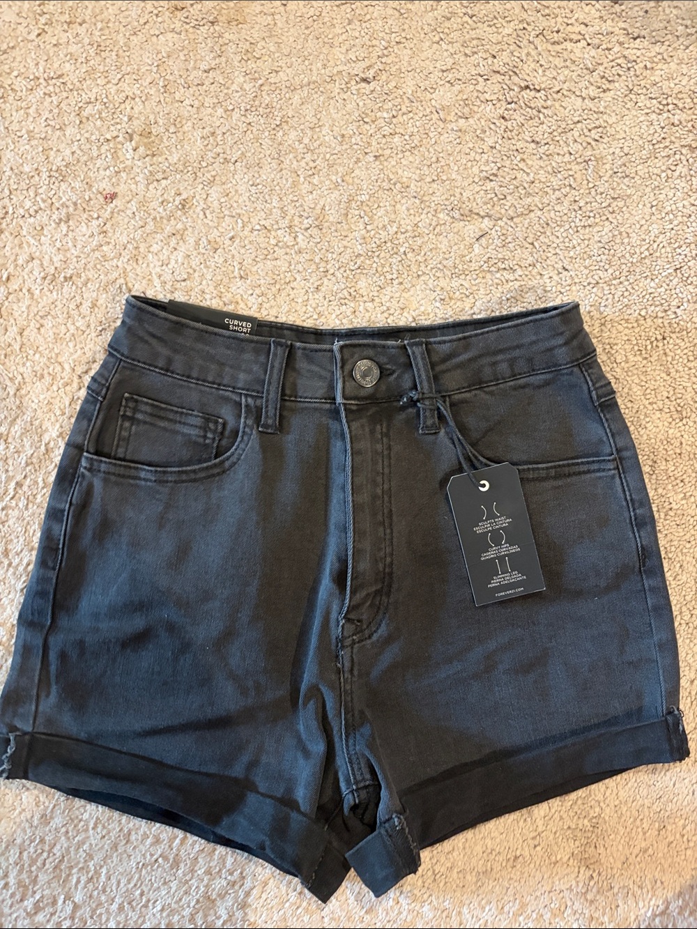 Forever 21 Black High-Waist Cuffed Denim Shorts